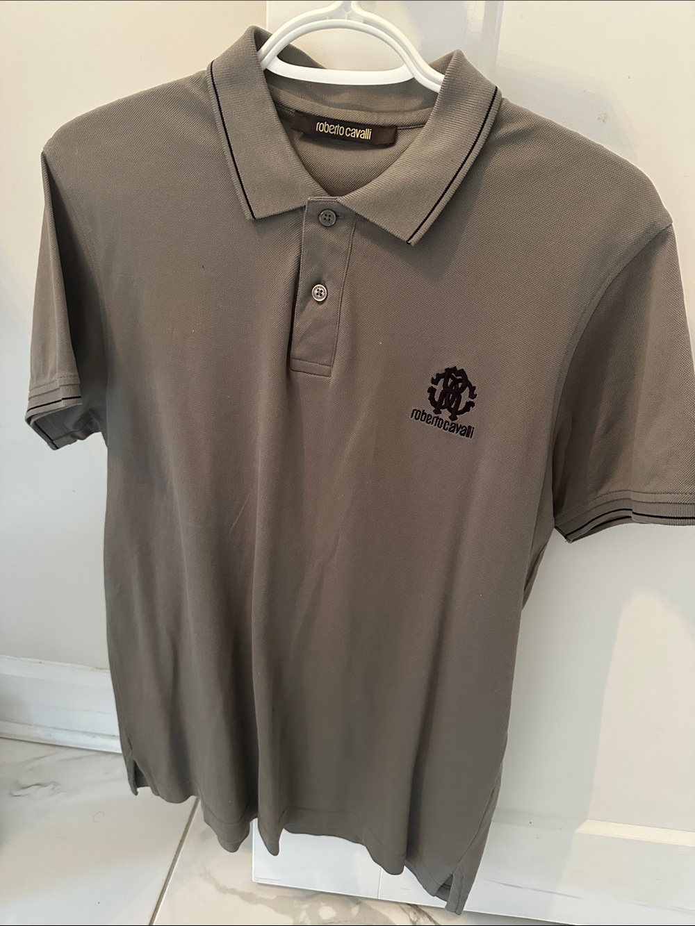 Roberto Cavalli Men’s Olive Green Logo Polo
